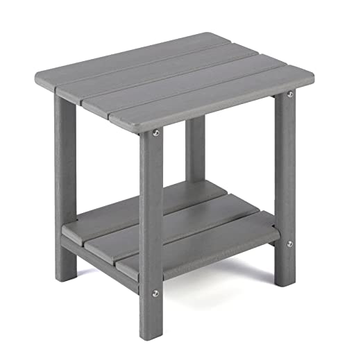 Apolimi Adirondack Outdoor Side Table, 2-Tier Sturdy Patio End Table Weather Resistant, 16.5" Solid Side Table for Patio, Pool, Porch (Light Grey)