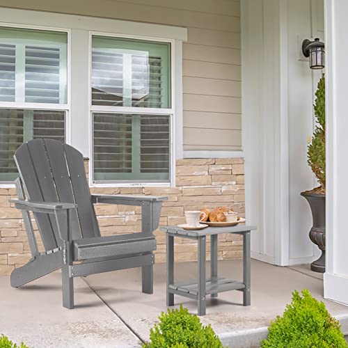 Apolimi Adirondack Outdoor Side Table, 2-Tier Sturdy Patio End Table Weather Resistant, 16.5" Solid Side Table for Patio, Pool, Porch (Light Grey)