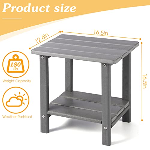 Apolimi Adirondack Outdoor Side Table, 2-Tier Sturdy Patio End Table Weather Resistant, 16.5" Solid Side Table for Patio, Pool, Porch (Light Grey)