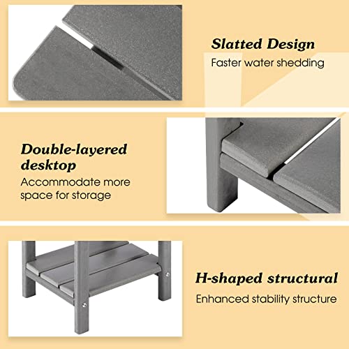 Apolimi Adirondack Outdoor Side Table, 2-Tier Sturdy Patio End Table Weather Resistant, 16.5" Solid Side Table for Patio, Pool, Porch (Light Grey)