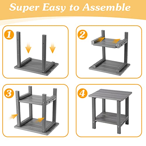 Apolimi Adirondack Outdoor Side Table, 2-Tier Sturdy Patio End Table Weather Resistant, 16.5" Solid Side Table for Patio, Pool, Porch (Light Grey)