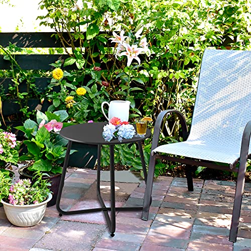juserox Outdoor Table Small Patio Side Table, Round Metal Side Table, Weatherproof, Portable, Outdoor End Table for Garden, Balcony, Yard (Black)
