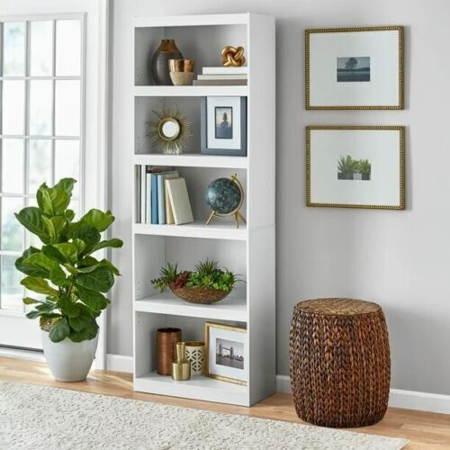 Adjustable Wood Bookcase with 5 Shelves