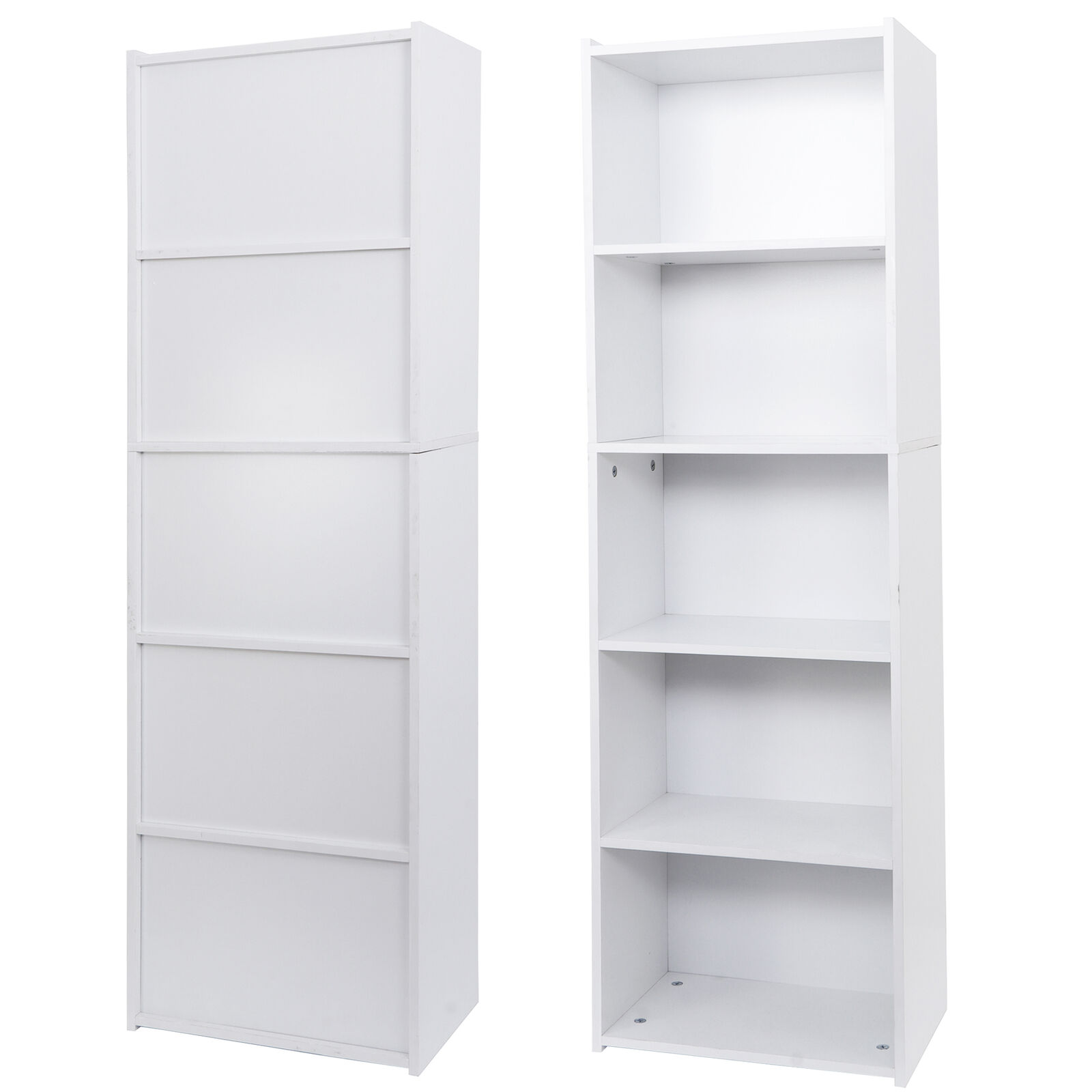 Modern 5-Tier White Bookcase for Living Room Organization