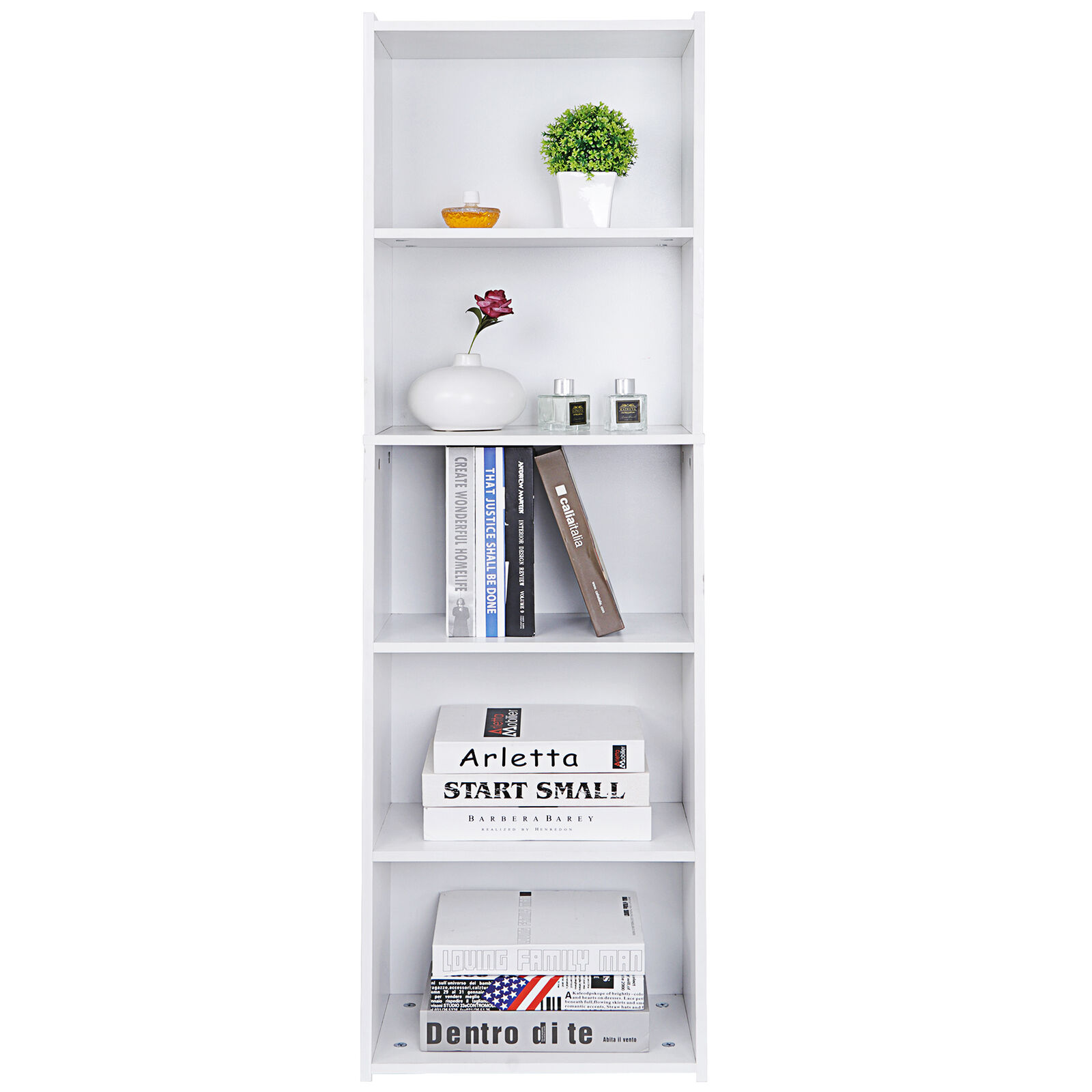 Modern 5-Tier White Bookcase for Living Room Organization