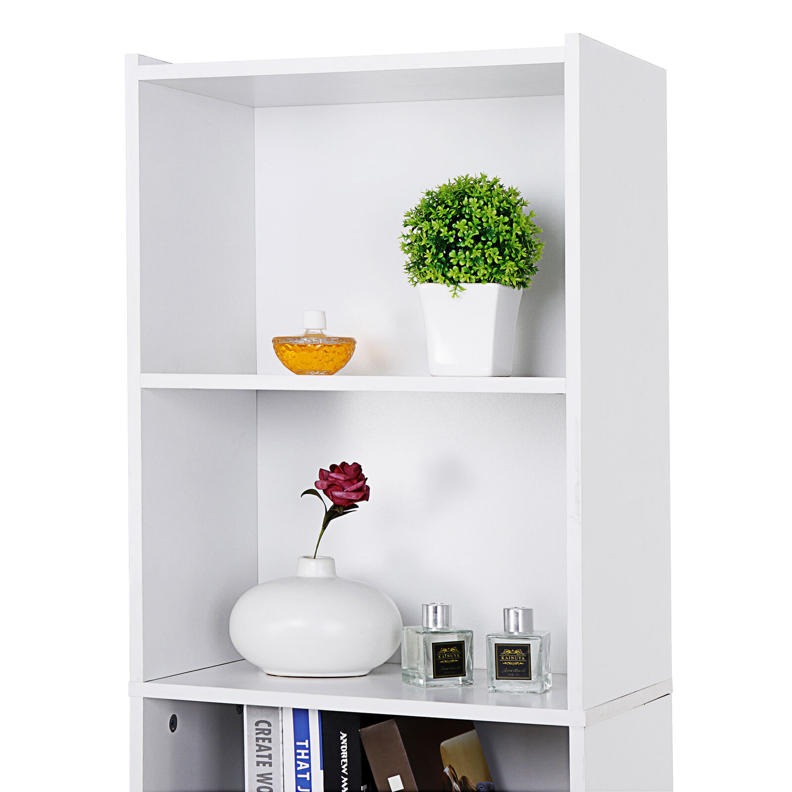 Modern 5-Tier White Bookcase for Living Room Organization
