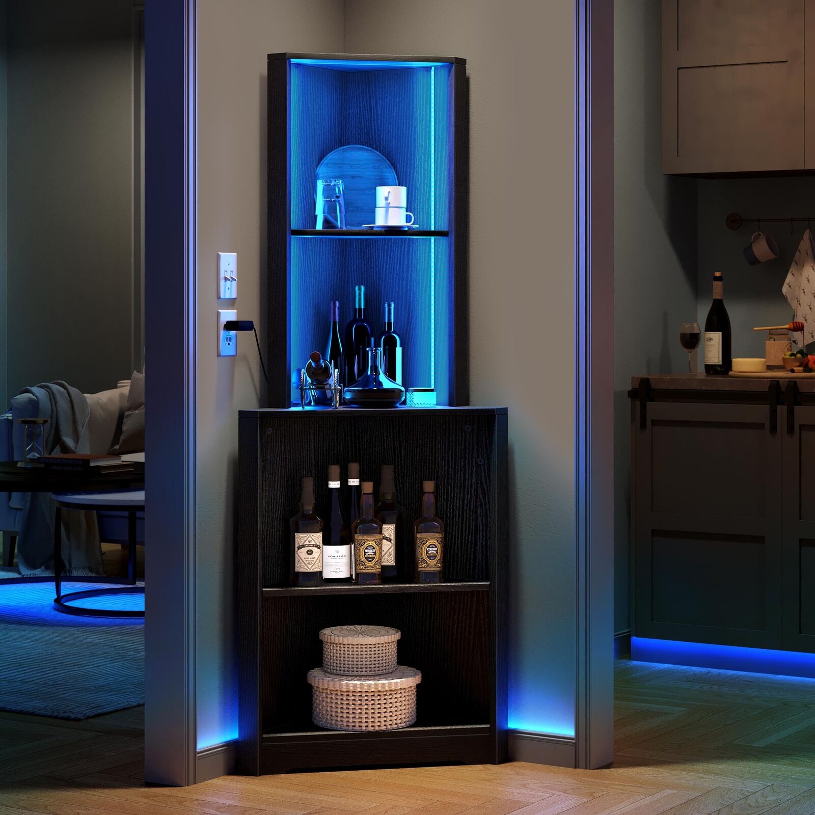 LED Light Corner Shelf with Open Storage