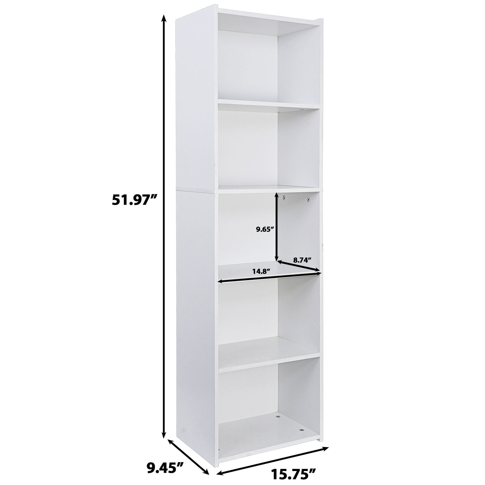Modern 5-Tier White Bookcase for Living Room Organization