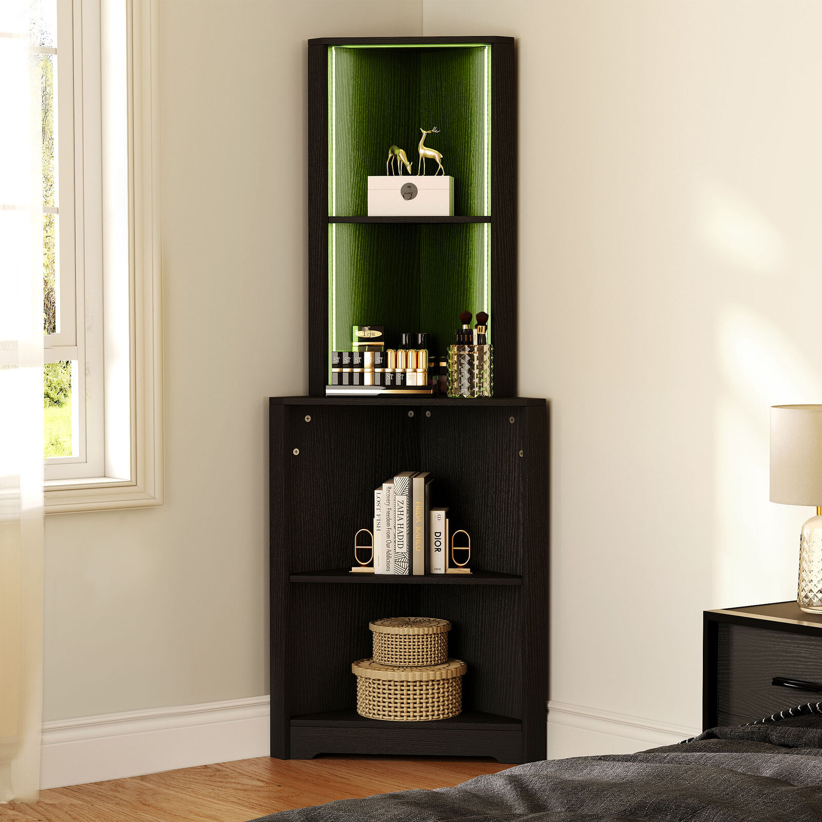 LED Light Corner Shelf with Open Storage