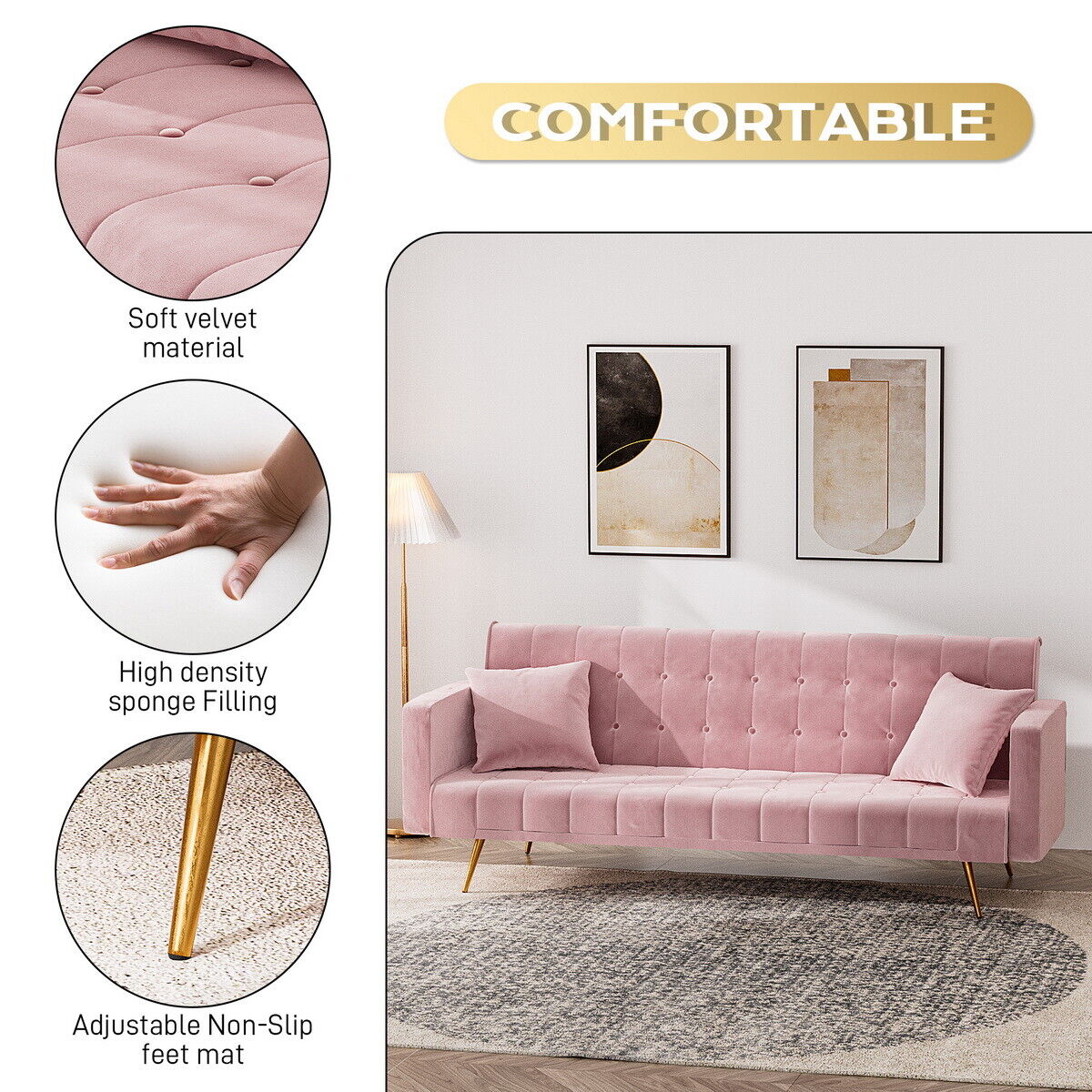 Velvet Convertible Sofa Bed: Comfy Recliner Daybed