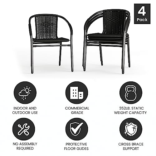 Lila 4 Pack Black Rattan Stack Chair | Versatile and Stylish