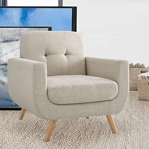 Contemporary Light Beige Accent Armchair, Linen Upholstery