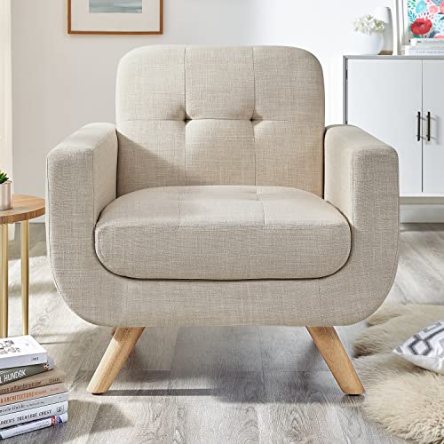 Contemporary Light Beige Accent Armchair, Linen Upholstery