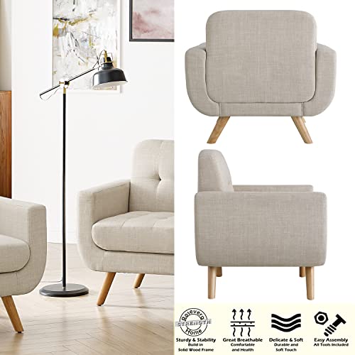 Contemporary Light Beige Accent Armchair, Linen Upholstery