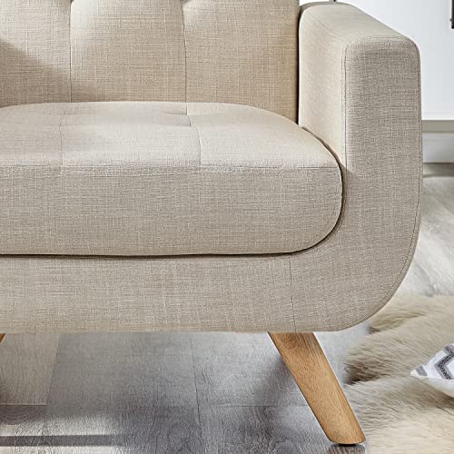 Contemporary Light Beige Accent Armchair, Linen Upholstery