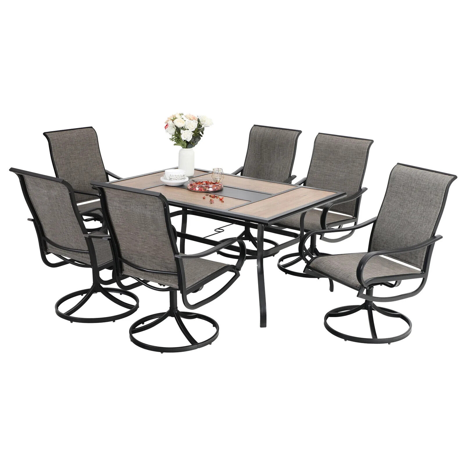 Outdoor Patio Dining Set with Wood-Like Table - 7 Pieces