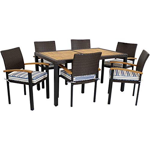 Sunnydaze Carlow 7-Piece Outdoor Dining Set - Blue Stripe