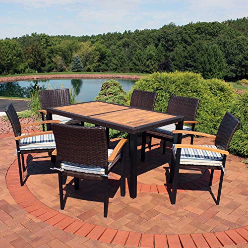 Sunnydaze Carlow 7-Piece Outdoor Dining Set - Blue Stripe