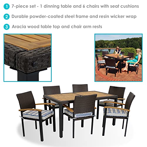 Sunnydaze Carlow 7-Piece Outdoor Dining Set - Blue Stripe
