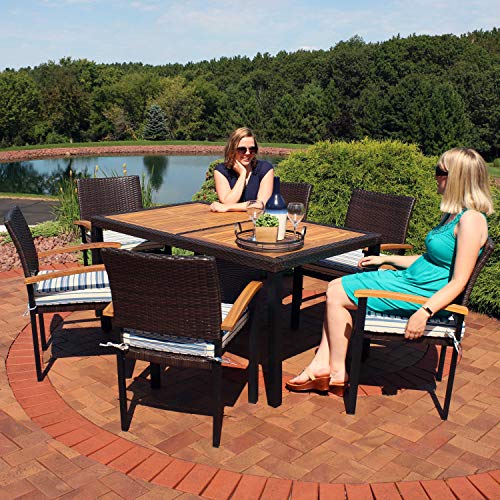 Sunnydaze Carlow 7-Piece Outdoor Dining Set - Blue Stripe