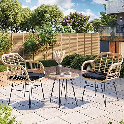 3-Piece Modern Wicker Patio Cafe Set: Table + 2 Chairs