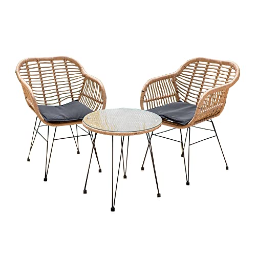 3-Piece Modern Wicker Patio Cafe Set: Table + 2 Chairs