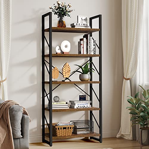 YITAHOME Rustic Brown Modern 5-Tier Bookshelf
