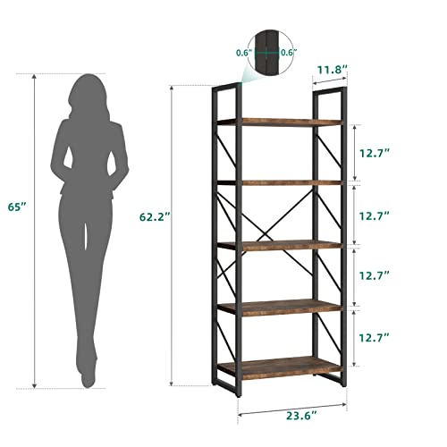 YITAHOME Rustic Brown Modern 5-Tier Bookshelf