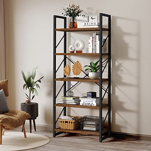 YITAHOME Rustic Brown Modern 5-Tier Bookshelf