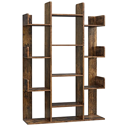 Tree-Shaped Bookshelf with 13 Storage Shelves, Rustic Brown