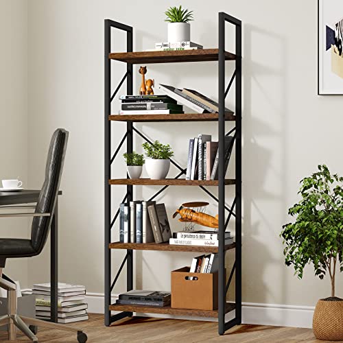 YITAHOME Rustic Brown Modern 5-Tier Bookshelf