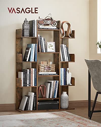 Tree-Shaped Bookshelf with 13 Storage Shelves, Rustic Brown