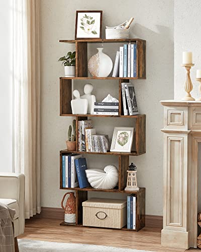 Rustic Brown 5-Tier Bookshelf and Room Divider
