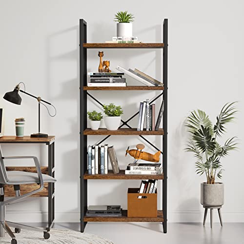 YITAHOME Rustic Brown Modern 5-Tier Bookshelf