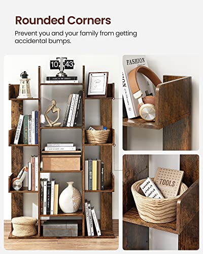 Tree-Shaped Bookshelf with 13 Storage Shelves, Rustic Brown