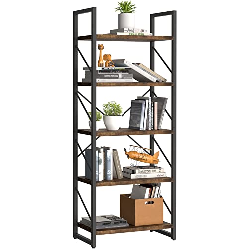 YITAHOME Rustic Brown Modern 5-Tier Bookshelf