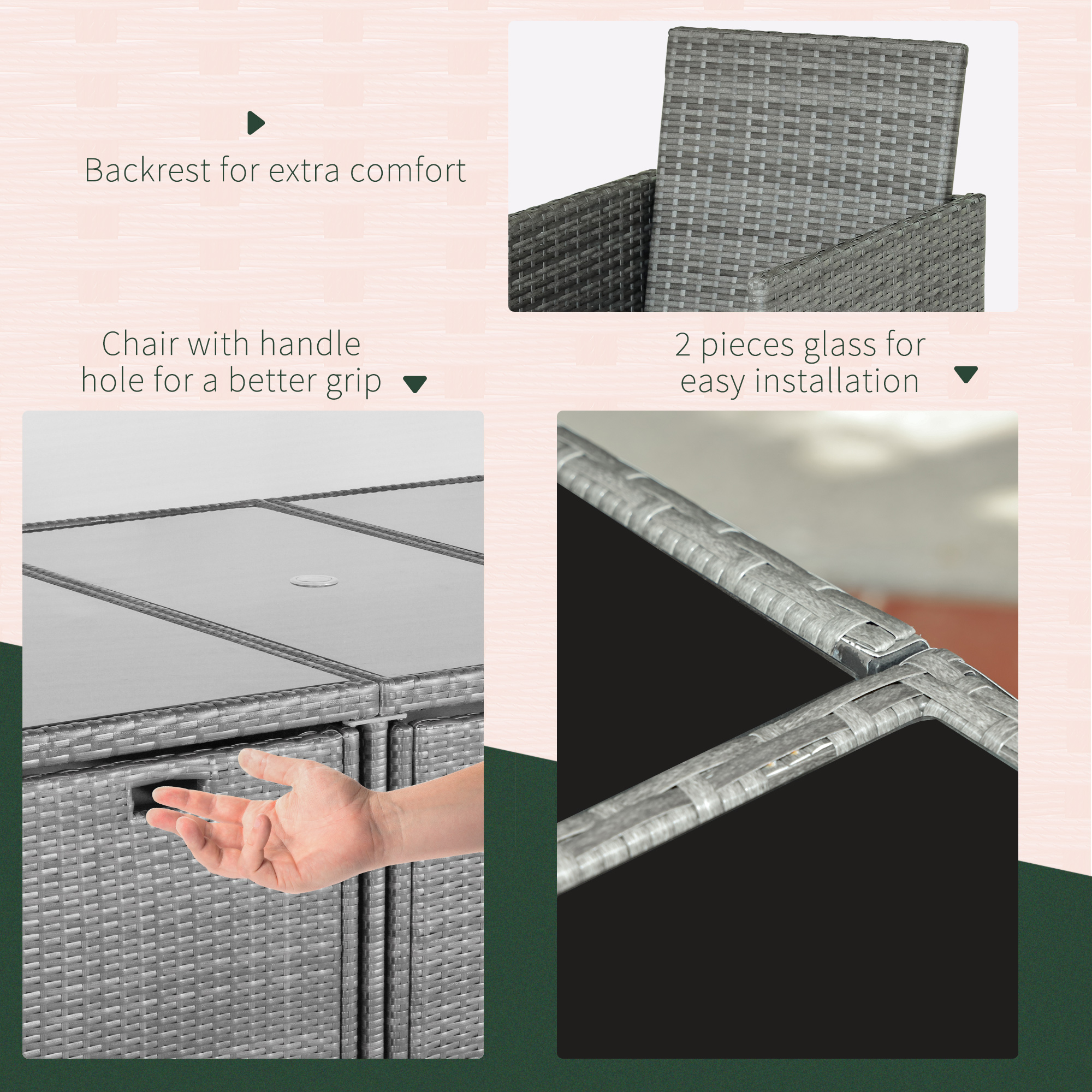 9pc Outdoor Patio Furniture Garden Wicker Dining Set Rattan Table Cushioned Seat