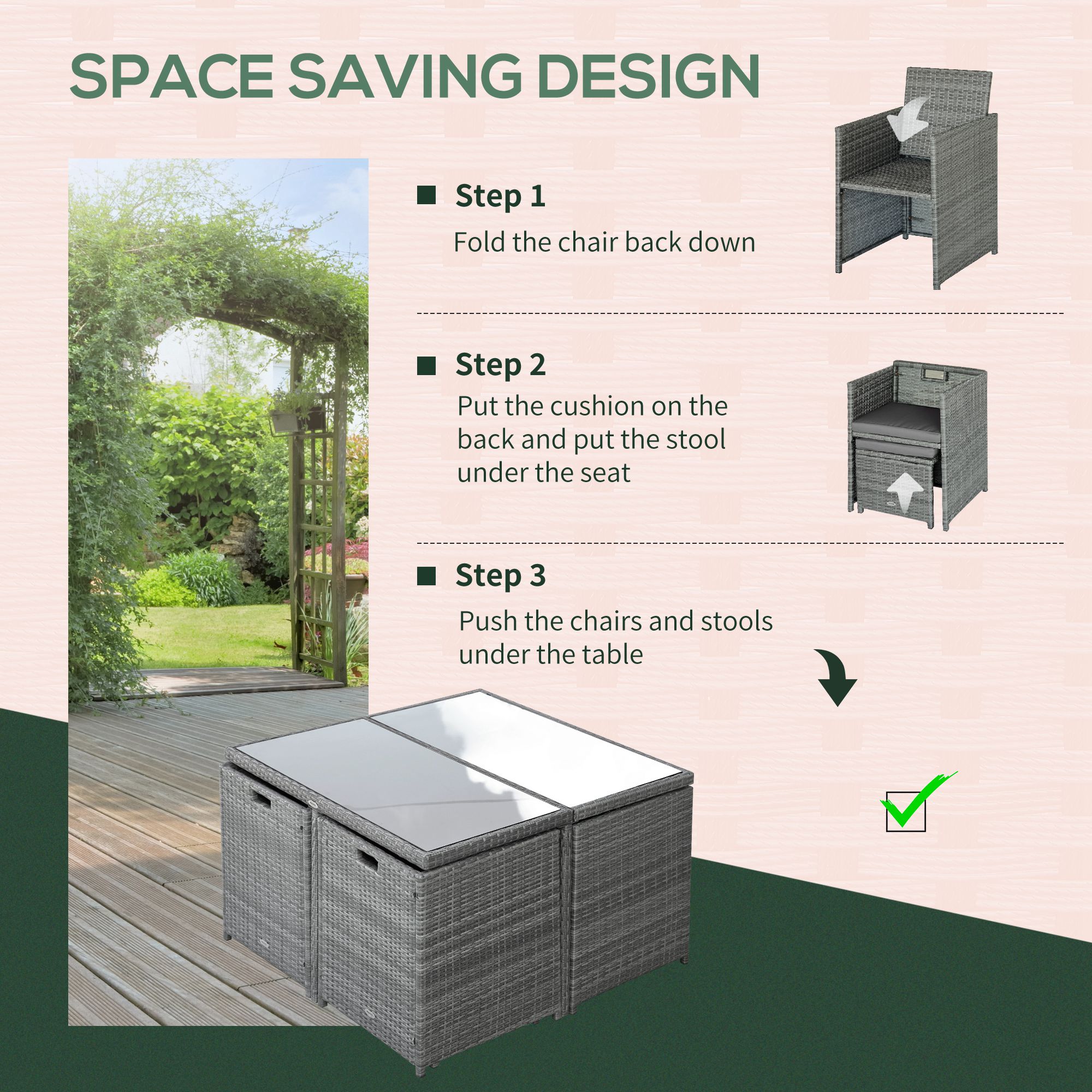 9pc Outdoor Patio Furniture Garden Wicker Dining Set Rattan Table Cushioned Seat