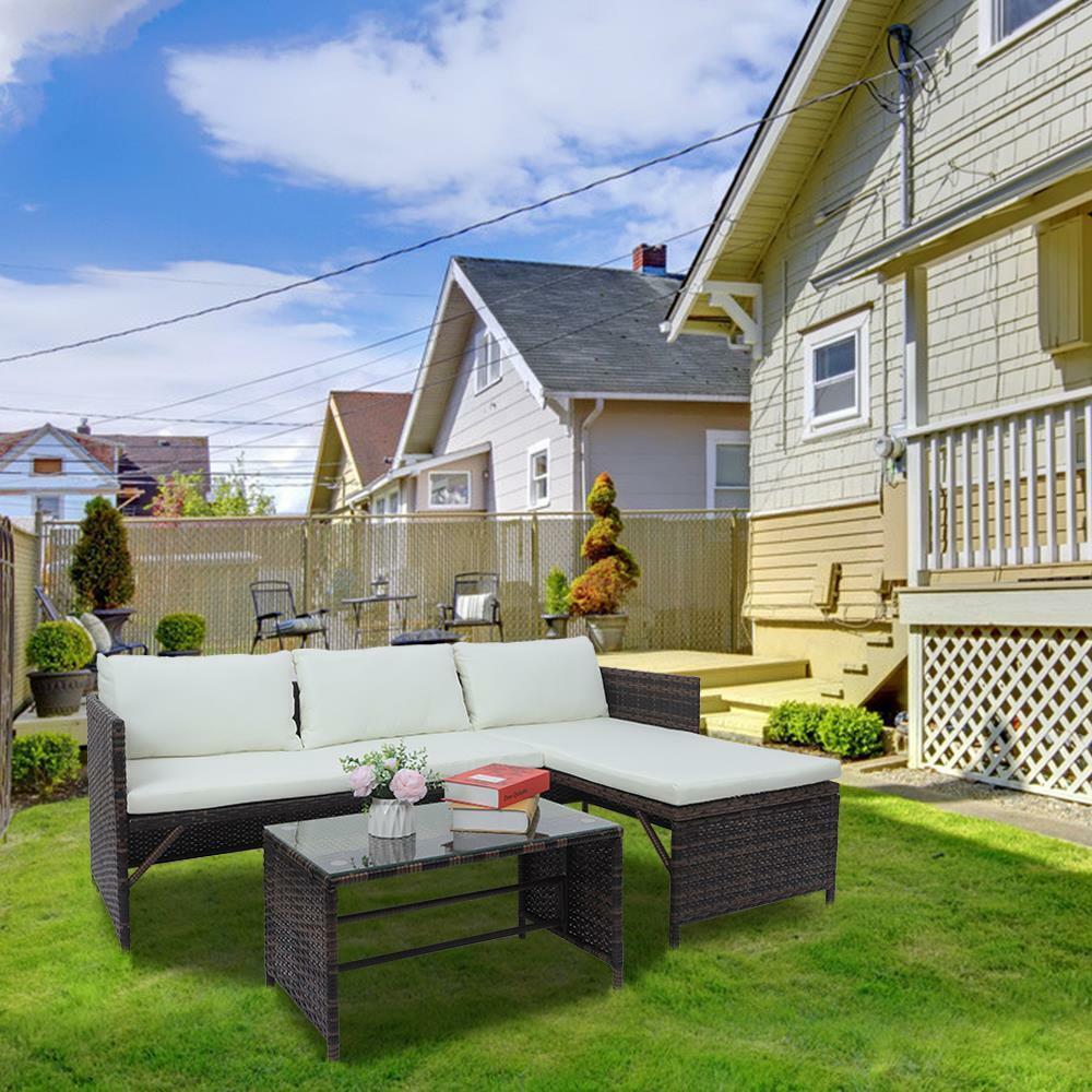 3-Piece Outdoor Patio Rattan Wicker Sofa Set