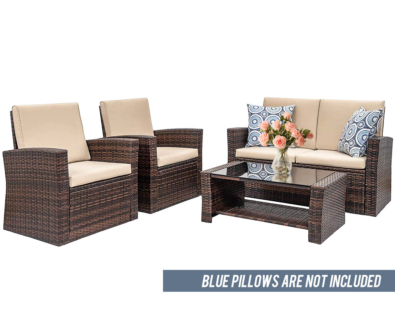 Outdoor Rattan Sofa Set - 4-Piece Patio Furniture
