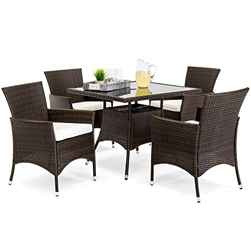 5-Piece Wicker Dining Set for Patio - Cream