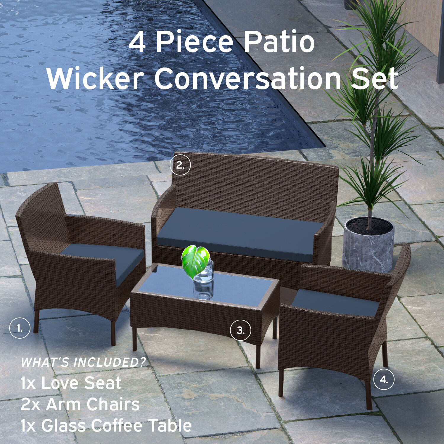 Nestl Outdoor Patio Set: Loveseat, Chairs, Table