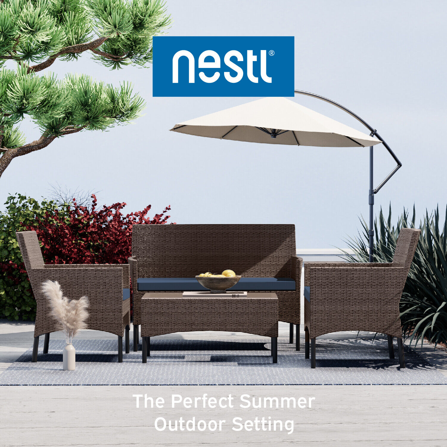 Nestl Outdoor Patio Set: Loveseat, Chairs, Table
