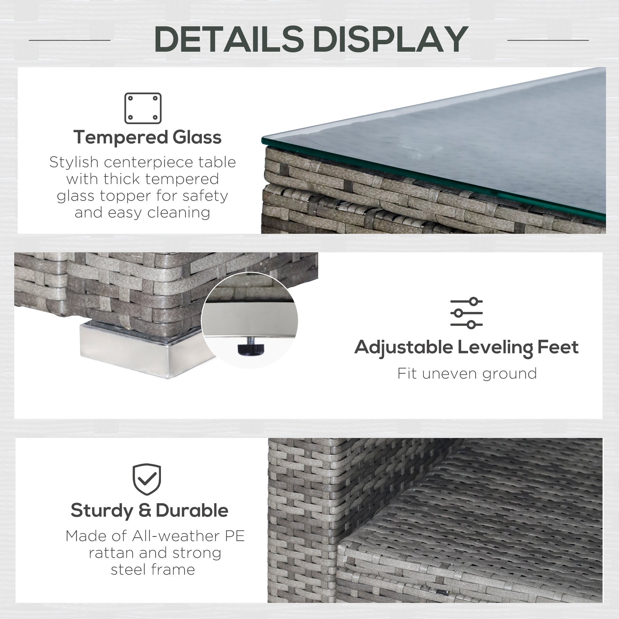 Rattan Wicker Patio Chair/Sectional Set + Glass Coffee Table