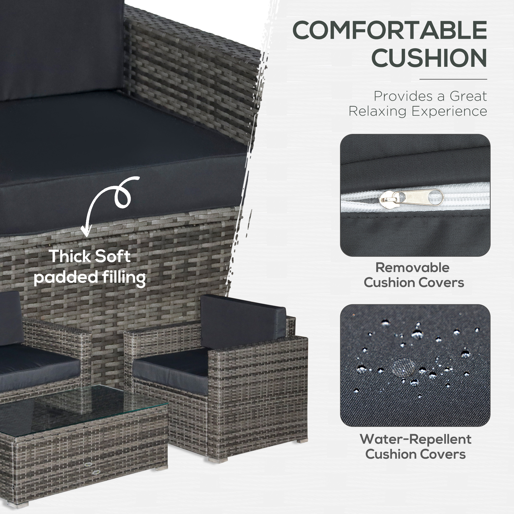 Rattan Wicker Patio Chair/Sectional Set + Glass Coffee Table