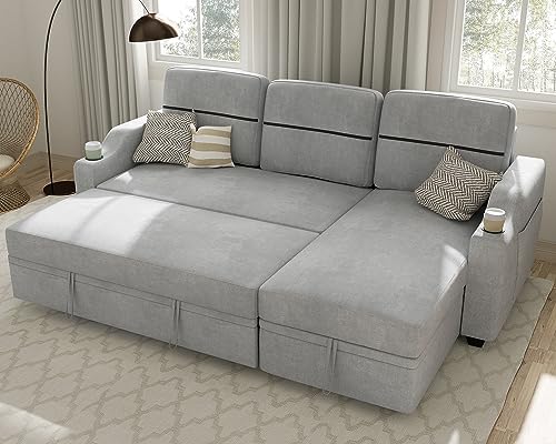 Ucloveria Grey Sectional Sleeper Sofa with Reversible Chaise