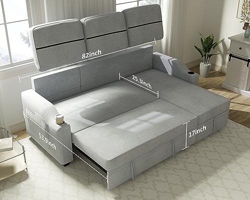 Ucloveria Grey Sectional Sleeper Sofa with Reversible Chaise