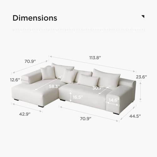 Modern L-Shaped Sectional Sofa, White, Left Hand Facing