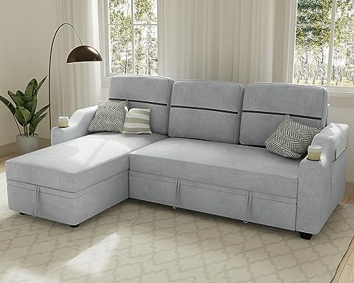 Ucloveria Grey Sectional Sleeper Sofa with Reversible Chaise