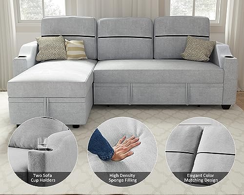 Ucloveria Grey Sectional Sleeper Sofa with Reversible Chaise